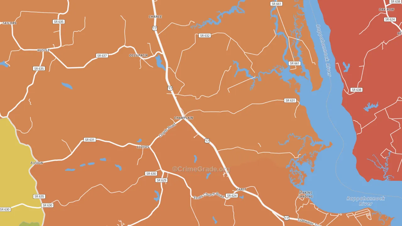 Champlain, VA Map of Vandalism Rates