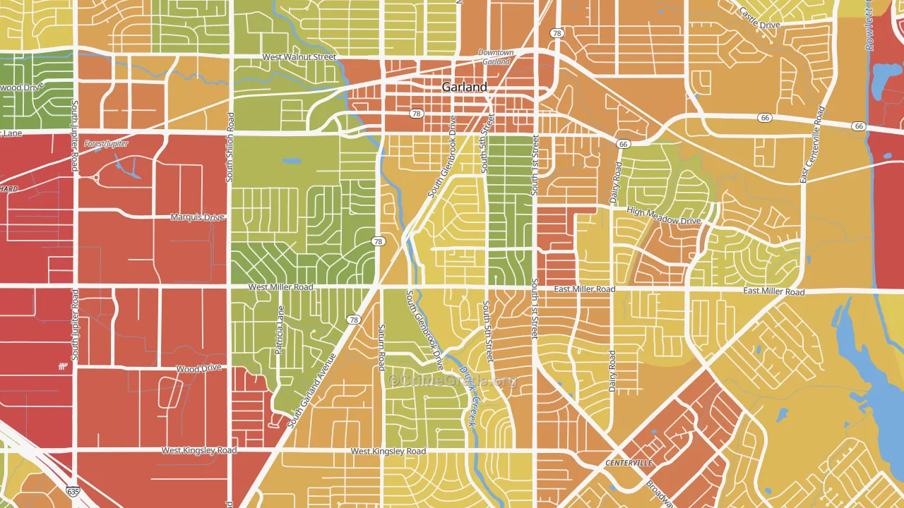 Chandler Heights, Garland, TX Map of Vandalism Rates