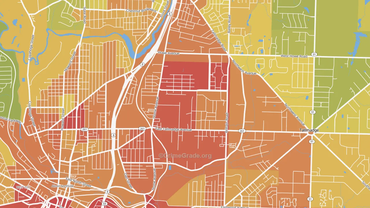 Chapel Hill, Akron, OH Map of Vandalism Rates