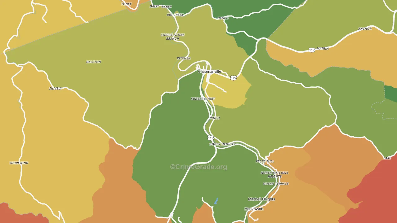 Chapmanville, WV Map of Vandalism Rates