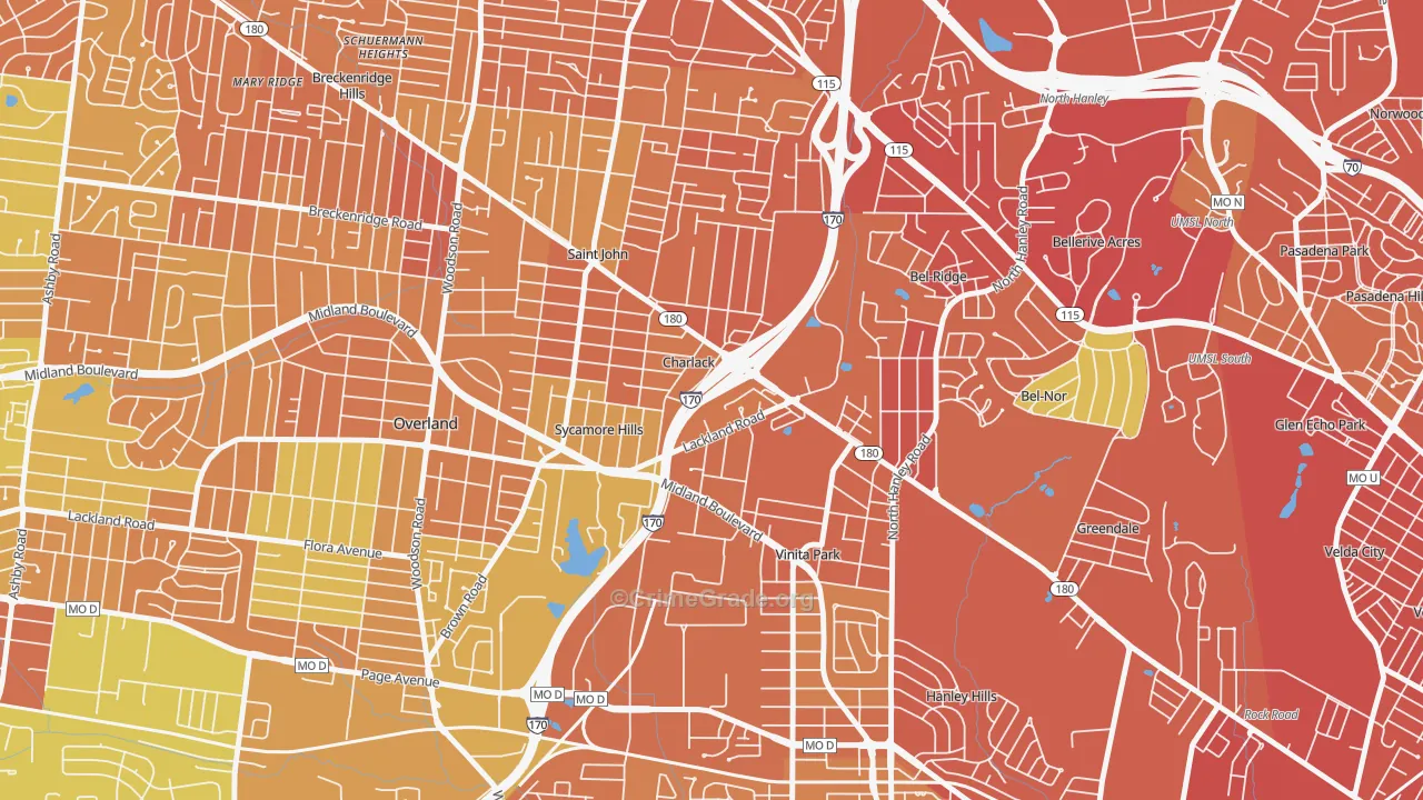 Charlack, MO Map of Vandalism Rates