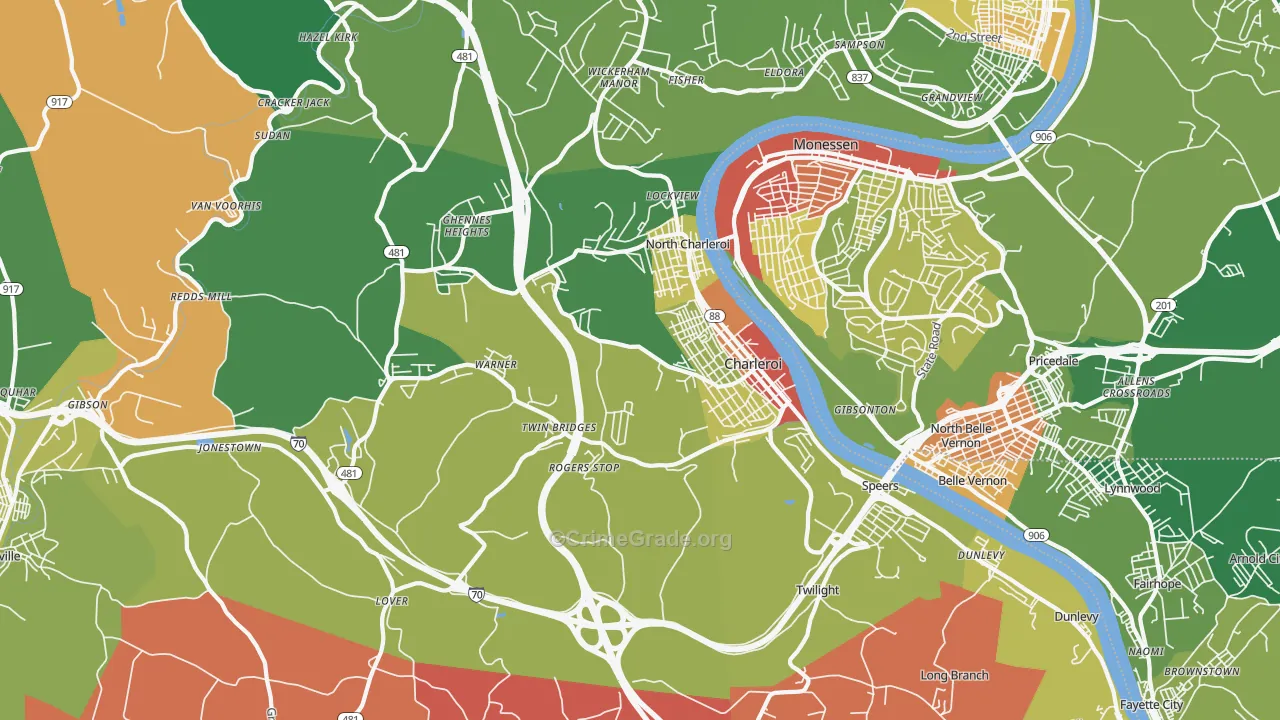 Charleroi, PA Map of Vandalism Rates