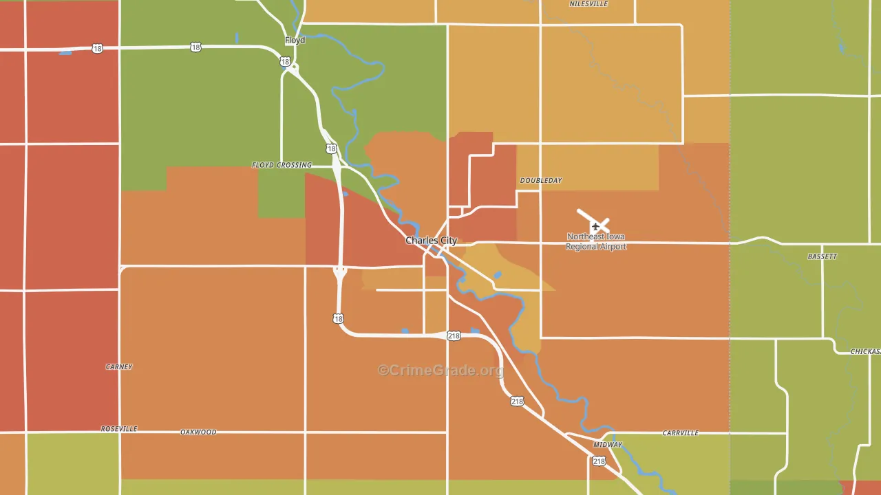 Charles City, IA Map of Vandalism Rates