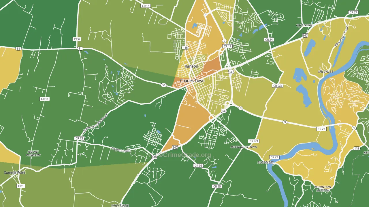 Charles Town, WV Map of Vandalism Rates