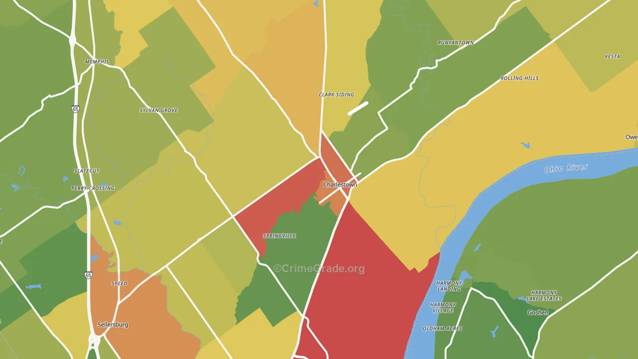 Charlestown, IN Map of Vandalism Rates