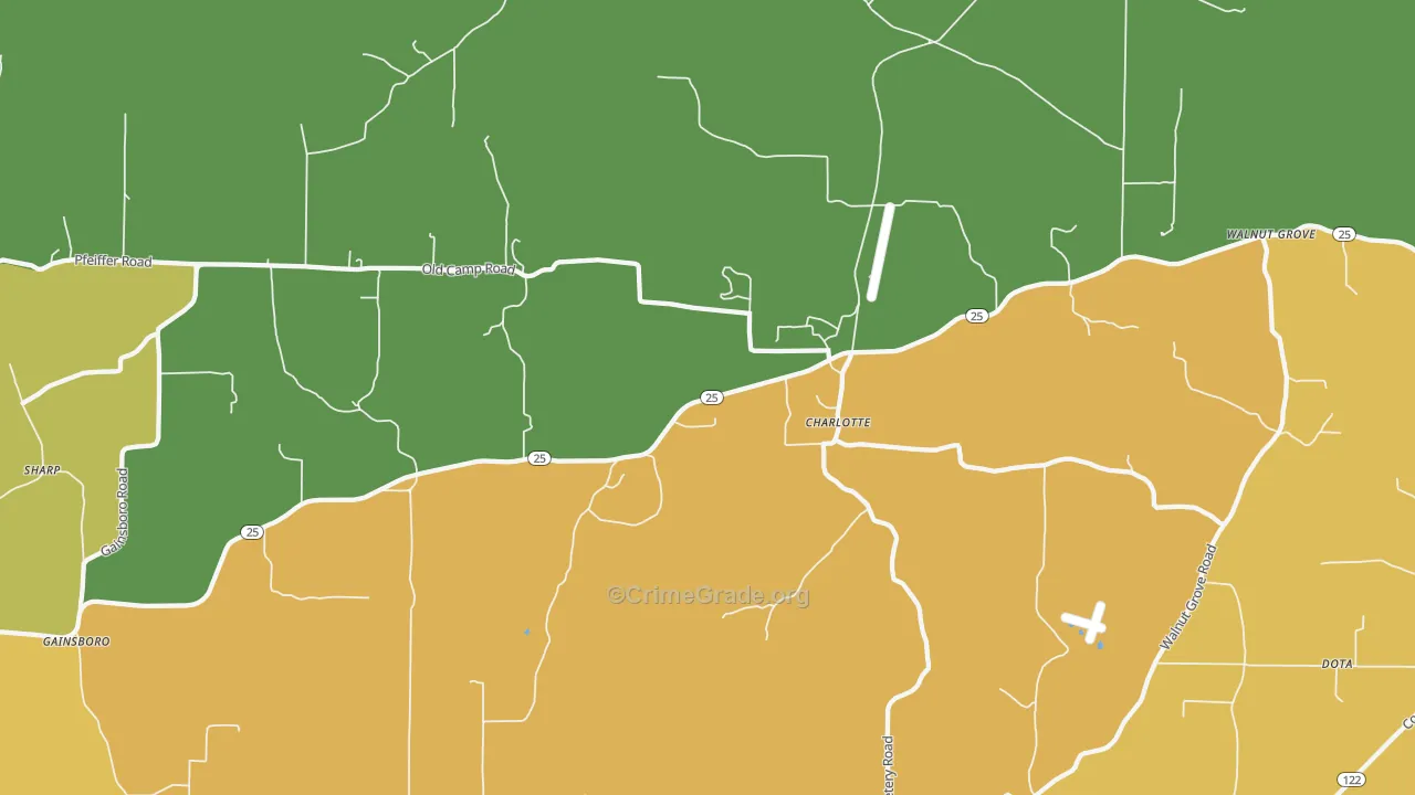 Charlotte, AR Map of Vandalism Rates