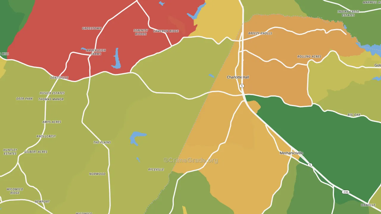 Charlotte Hall, MD Map of Vandalism Rates