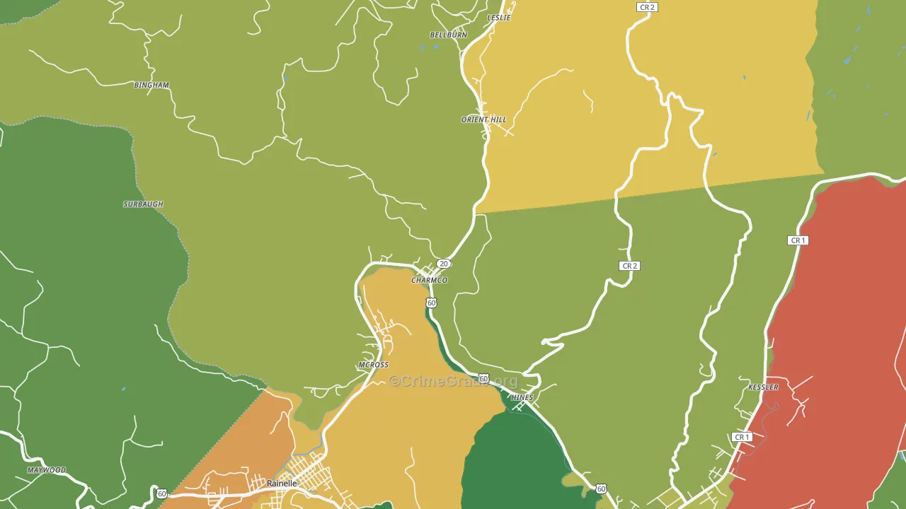 Charmco, WV Map of Vandalism Rates