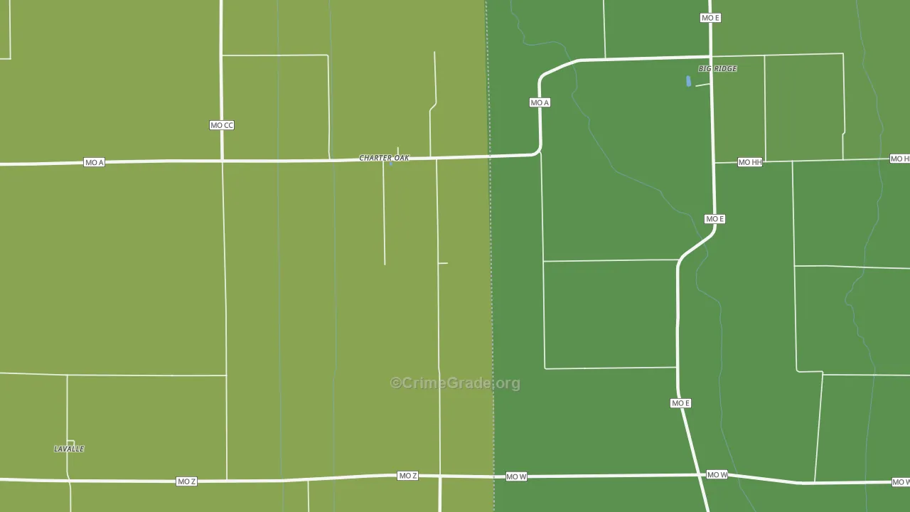 Charter Oak, MO Map of Vandalism Rates