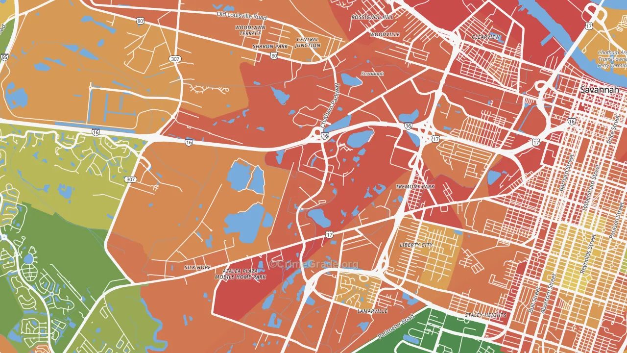 Chatham Parkway, Savannah, GA Map of Vandalism Rates