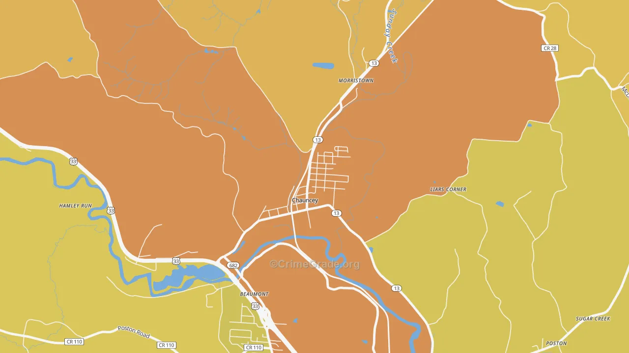 Chauncey, OH Map of Vandalism Rates