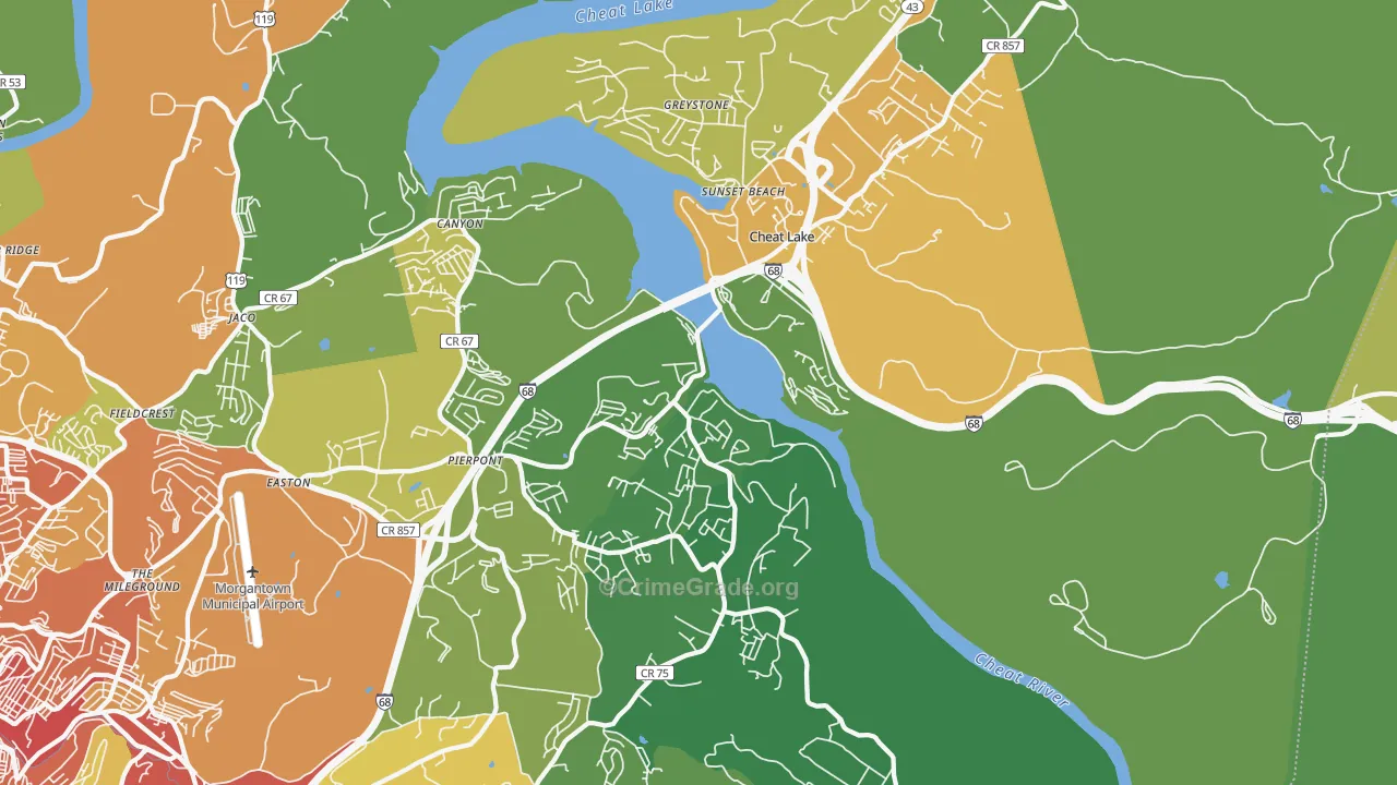 Cheat Lake, WV Map of Vandalism Rates