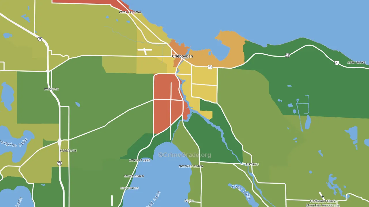 Cheboygan, MI Map of Vandalism Rates