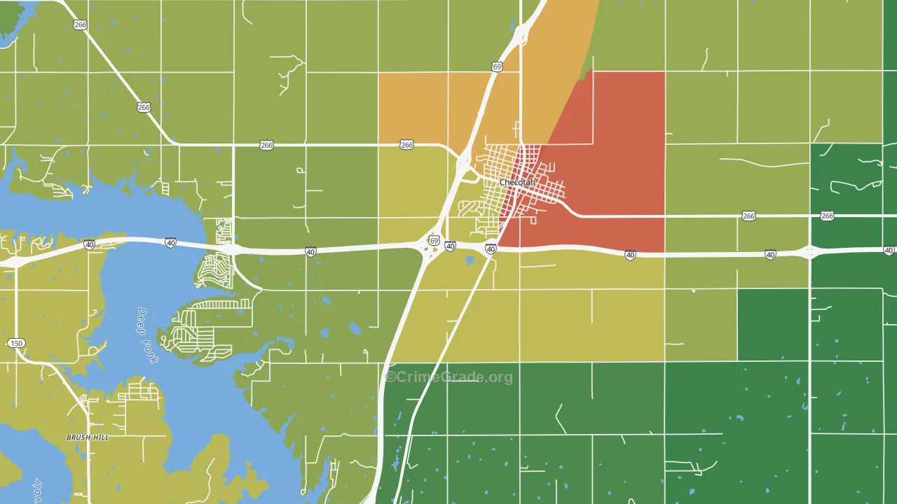 Checotah, OK Map of Vandalism Rates