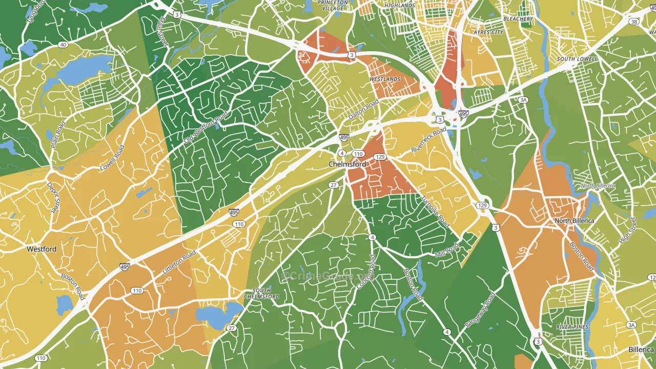 Chelmsford, MA Map of Vandalism Rates
