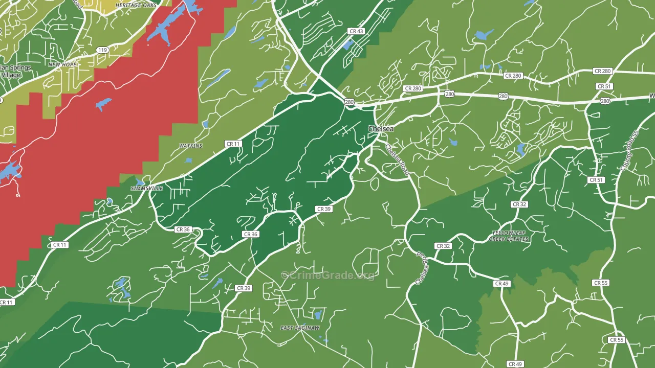 Chelsea, AL Map of Vandalism Rates