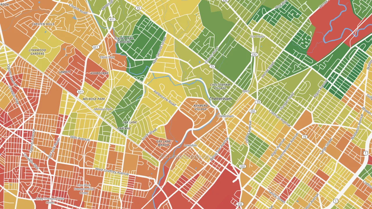 Cheltenham, PA Map of Vandalism Rates