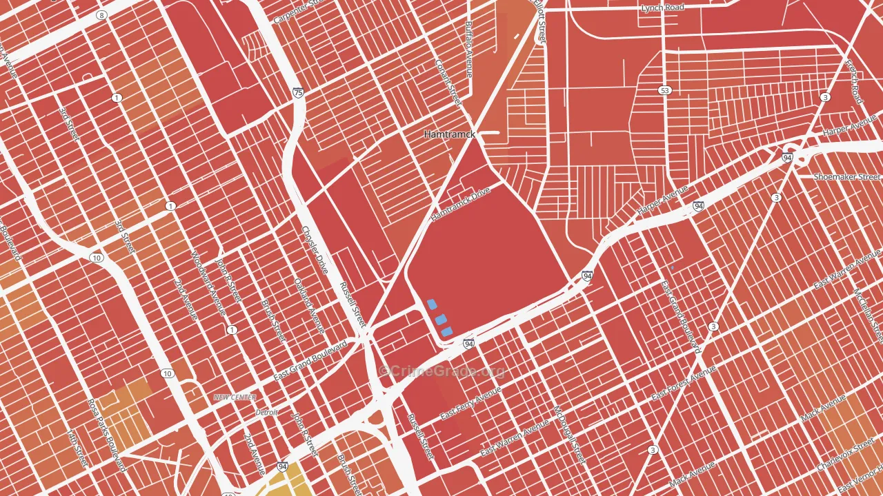 Chene, Detroit, MI Map of Vandalism Rates