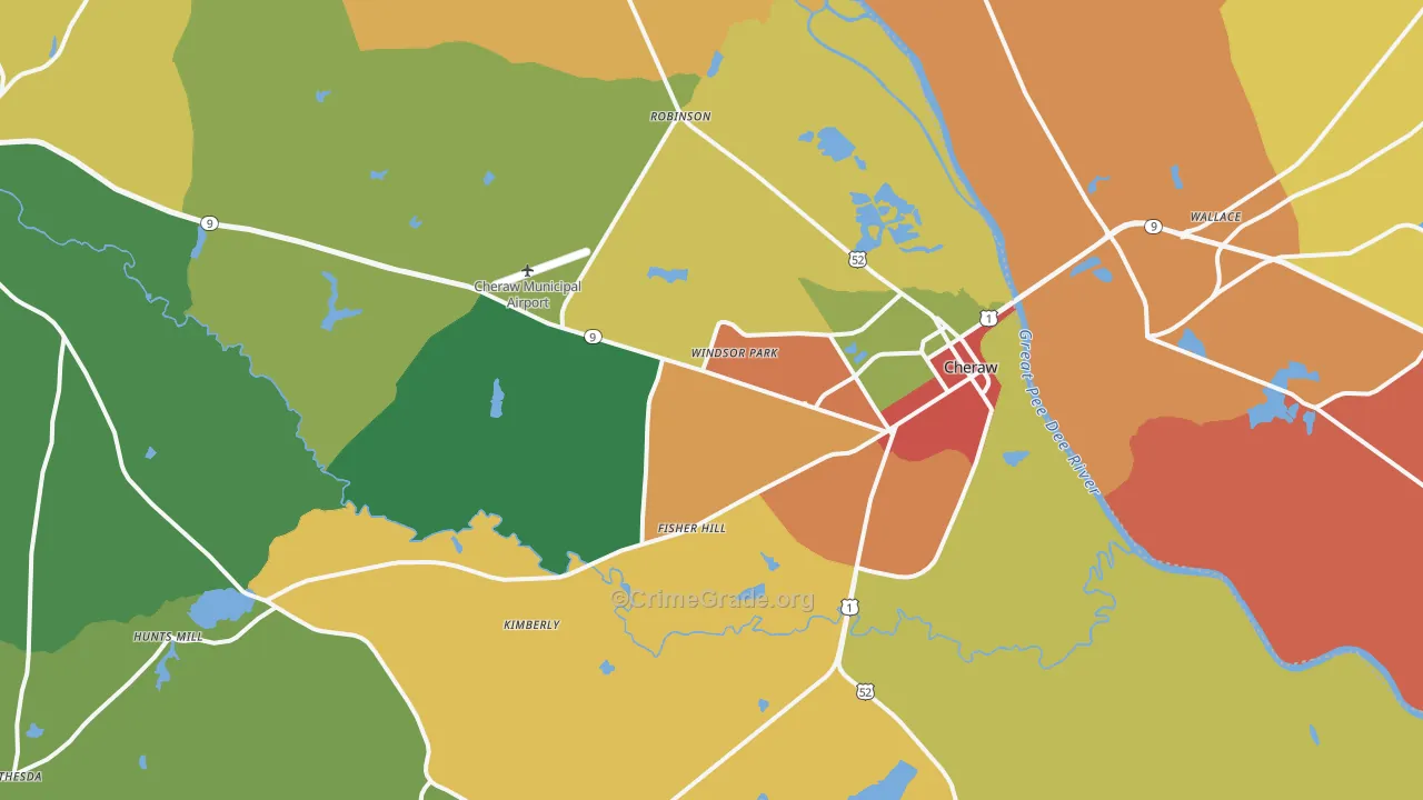 Cheraw, SC Map of Vandalism Rates