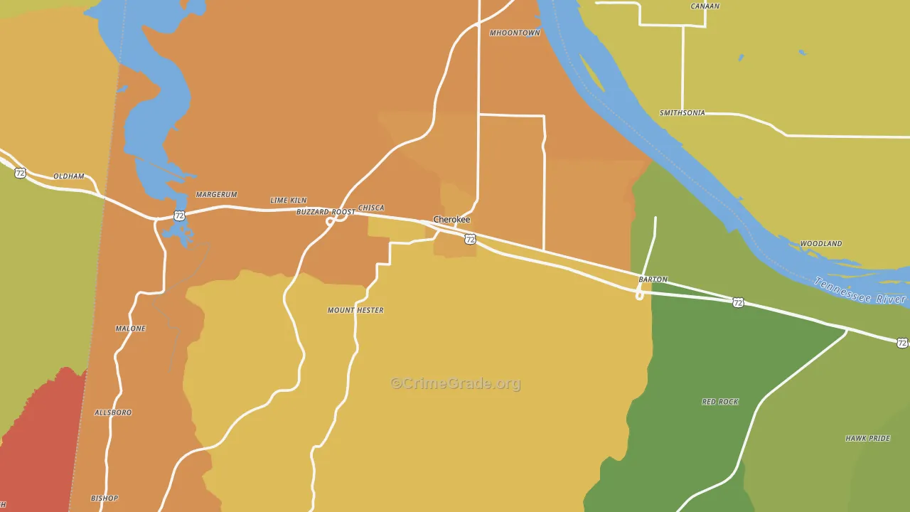 Cherokee, AL Map of Vandalism Rates