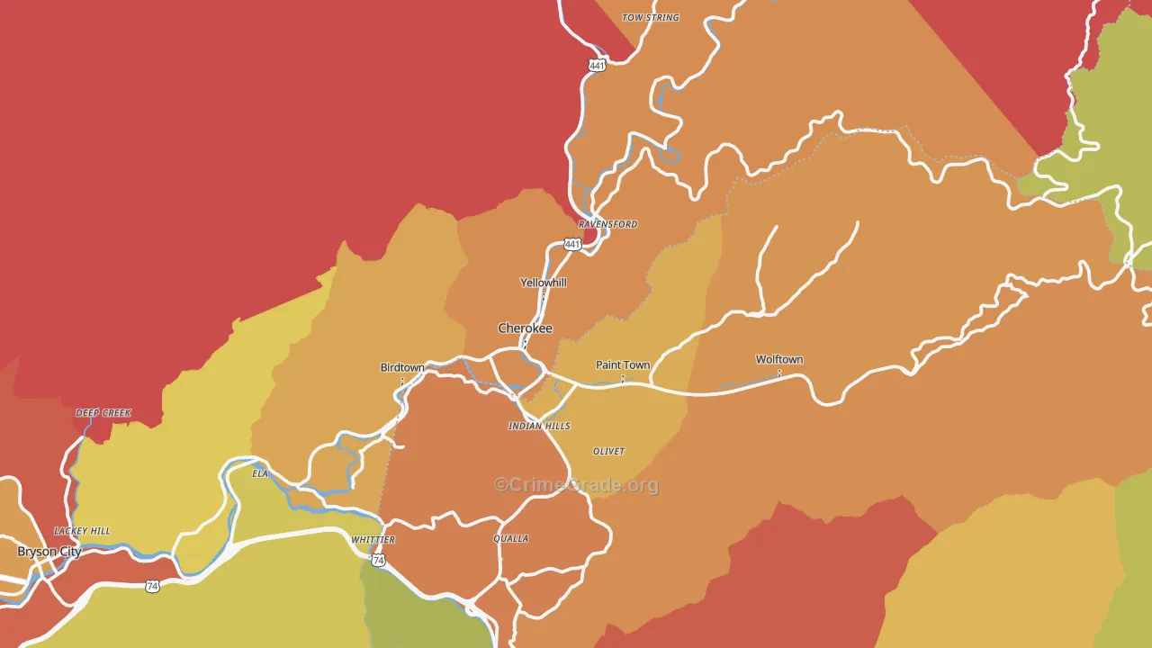 Cherokee, NC Map of Vandalism Rates