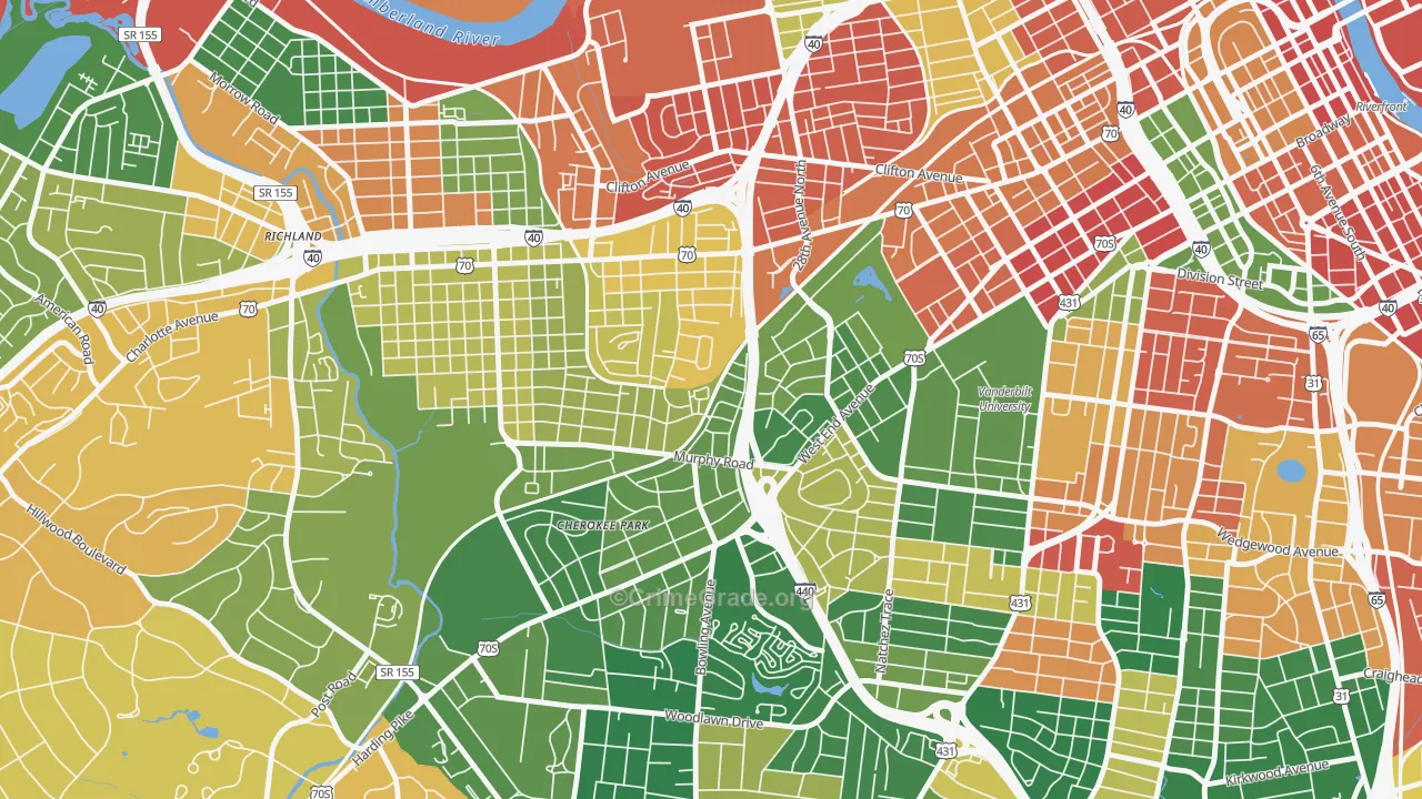 Cherokee Park, Nashville, TN Map of Vandalism Rates