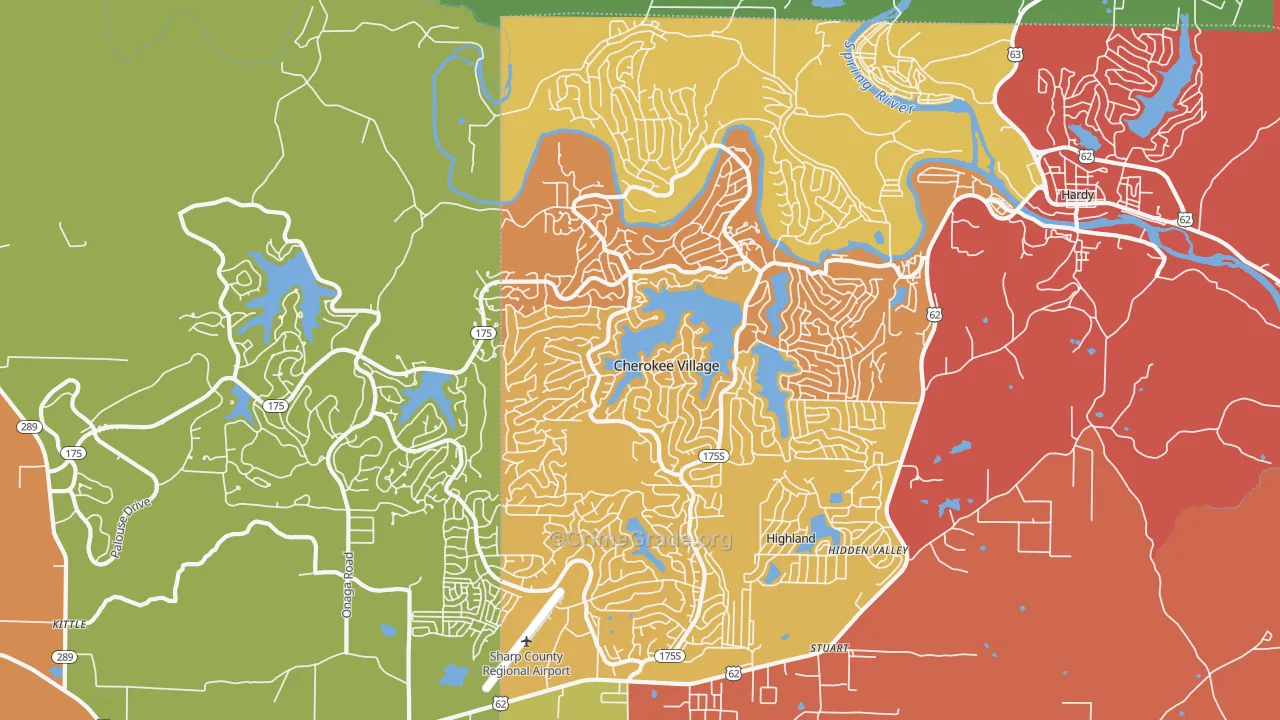 Cherokee Village, AR Map of Vandalism Rates