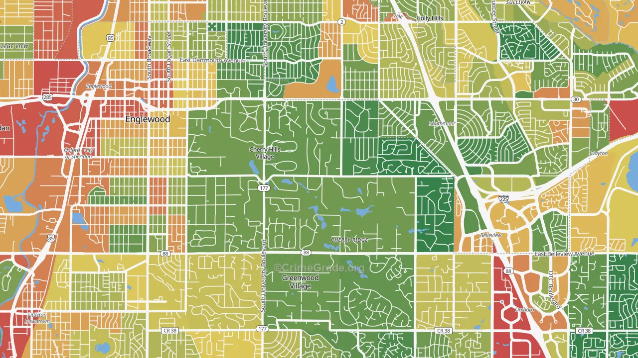 Cherry Hills Village, CO Map of Vandalism Rates