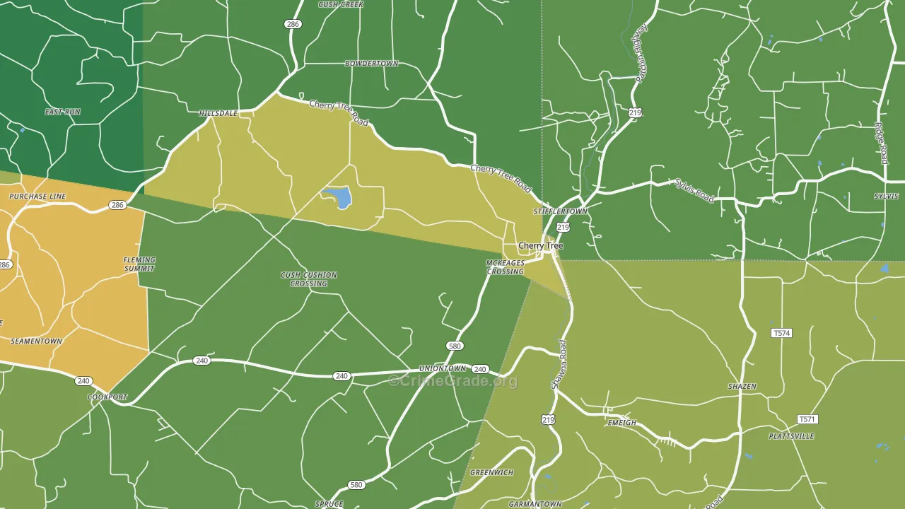 Cherry Tree, PA Map of Vandalism Rates
