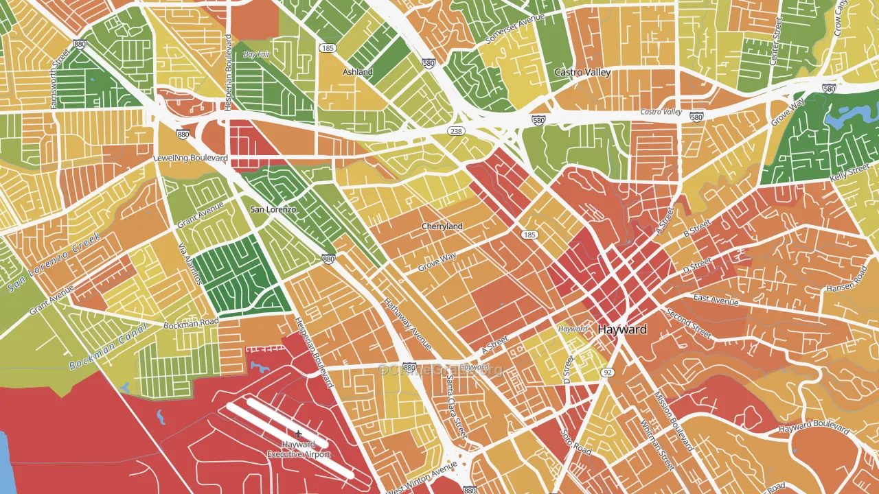 Cherryland, CA Map of Vandalism Rates