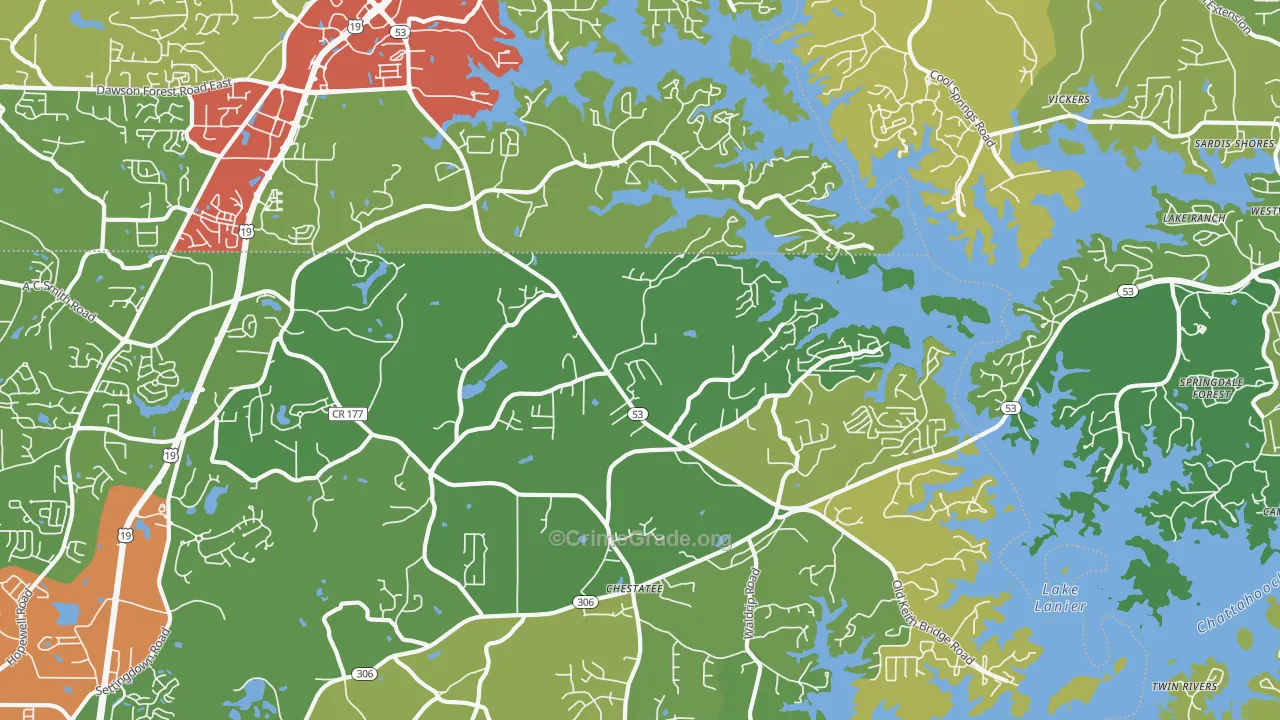 Chestatee, GA Map of Vandalism Rates