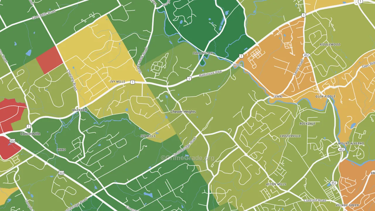 Chester Heights, PA Map of Vandalism Rates