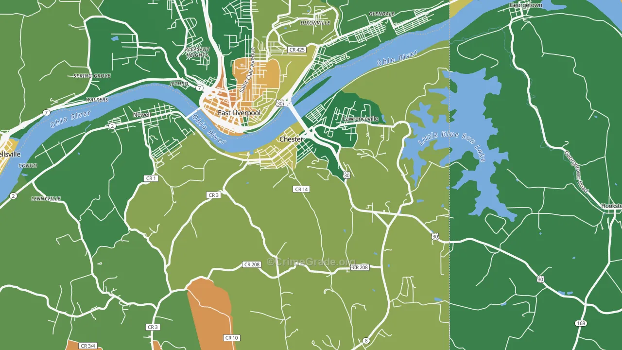 Chester, WV Map of Vandalism Rates