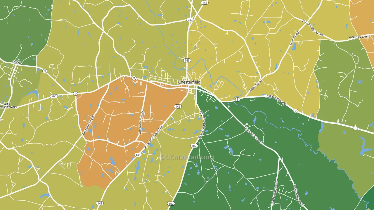 Chesterfield, SC Map of Vandalism Rates