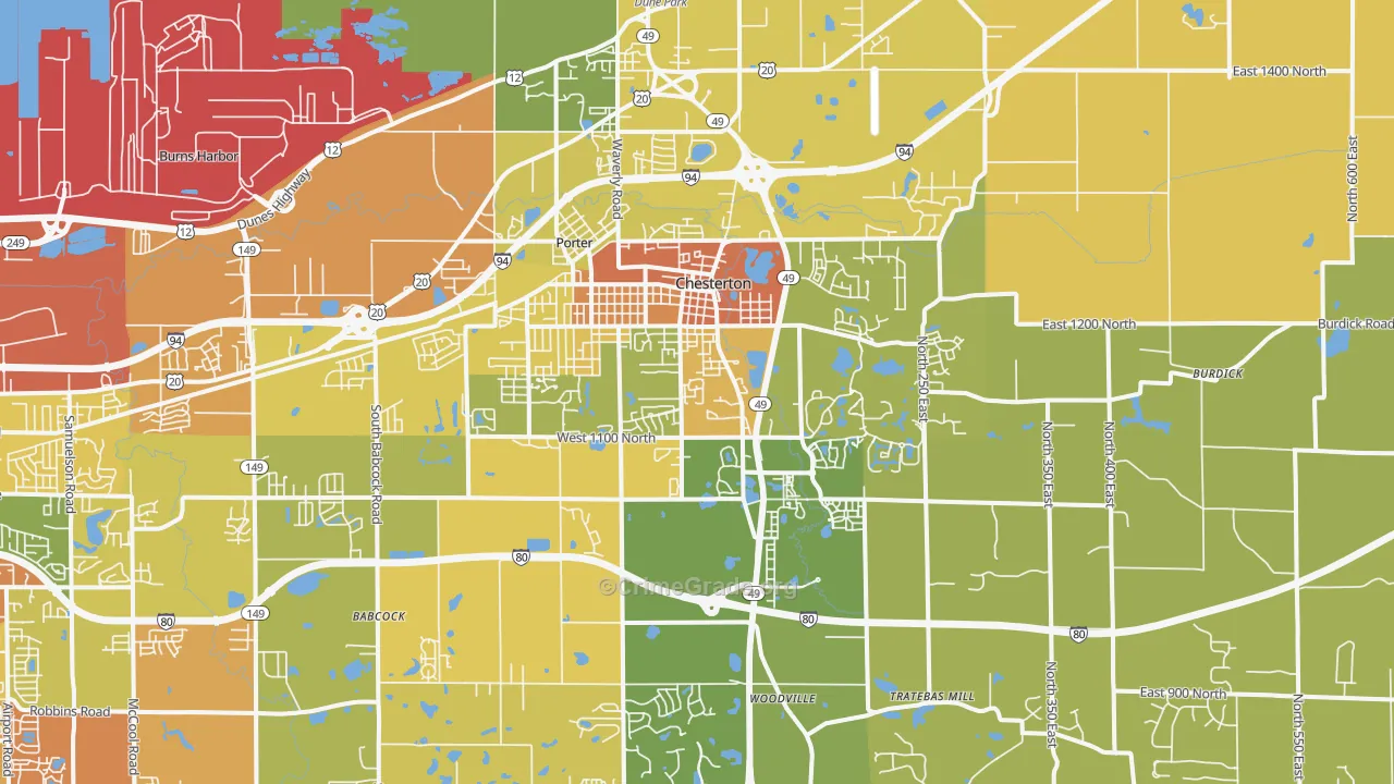 Chesterton, IN Map of Vandalism Rates