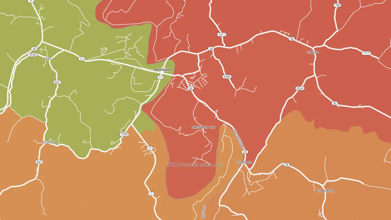 Chestnut Gap, KY Map of Vandalism Rates