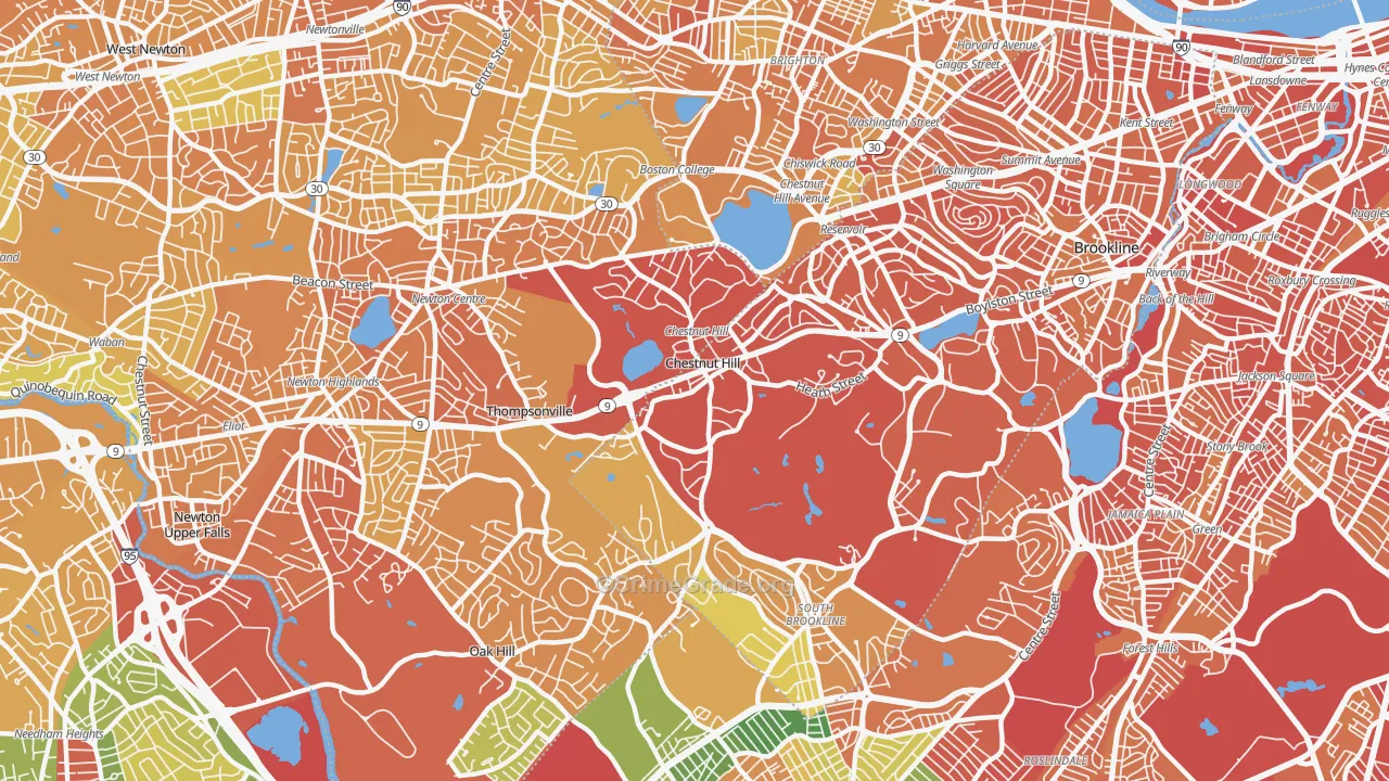 Chestnut Hill, MA Map of Vandalism Rates