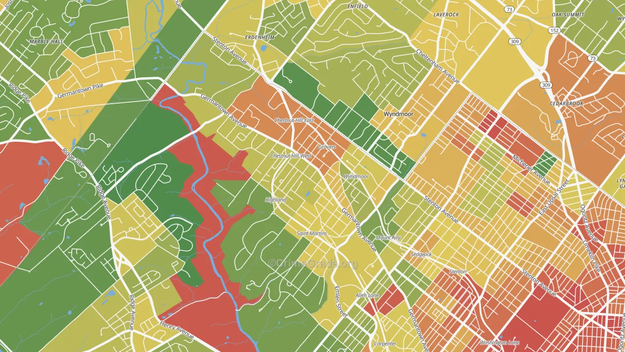Chestnut Hill, Philadelphia, PA Map of Vandalism Rates