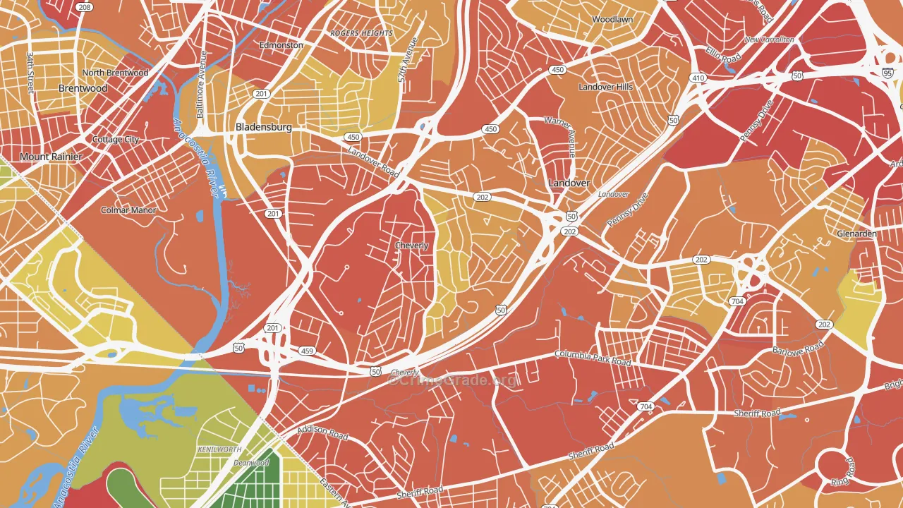 Cheverly, MD Map of Vandalism Rates