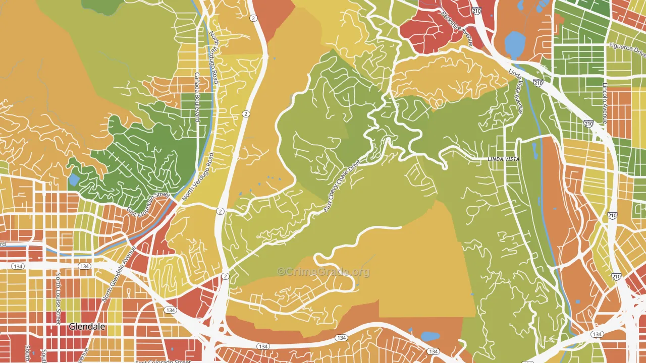 Chevy Chase, Glendale, CA Map of Vandalism Rates