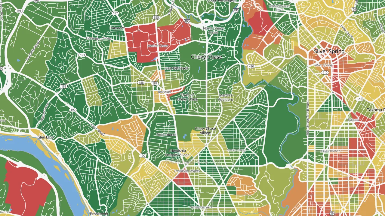 Chevy Chase, MD Map of Vandalism Rates