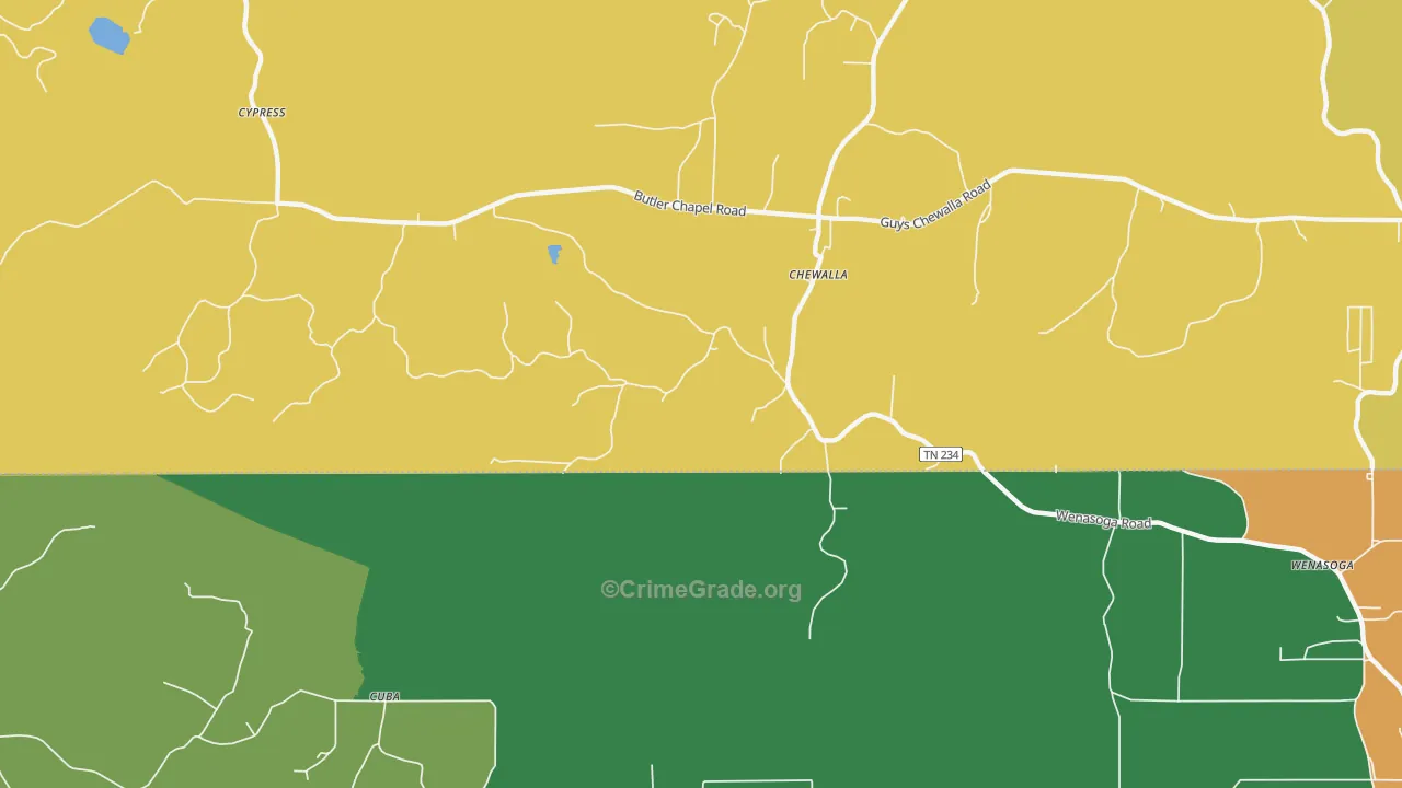 Chewalla, TN Map of Vandalism Rates