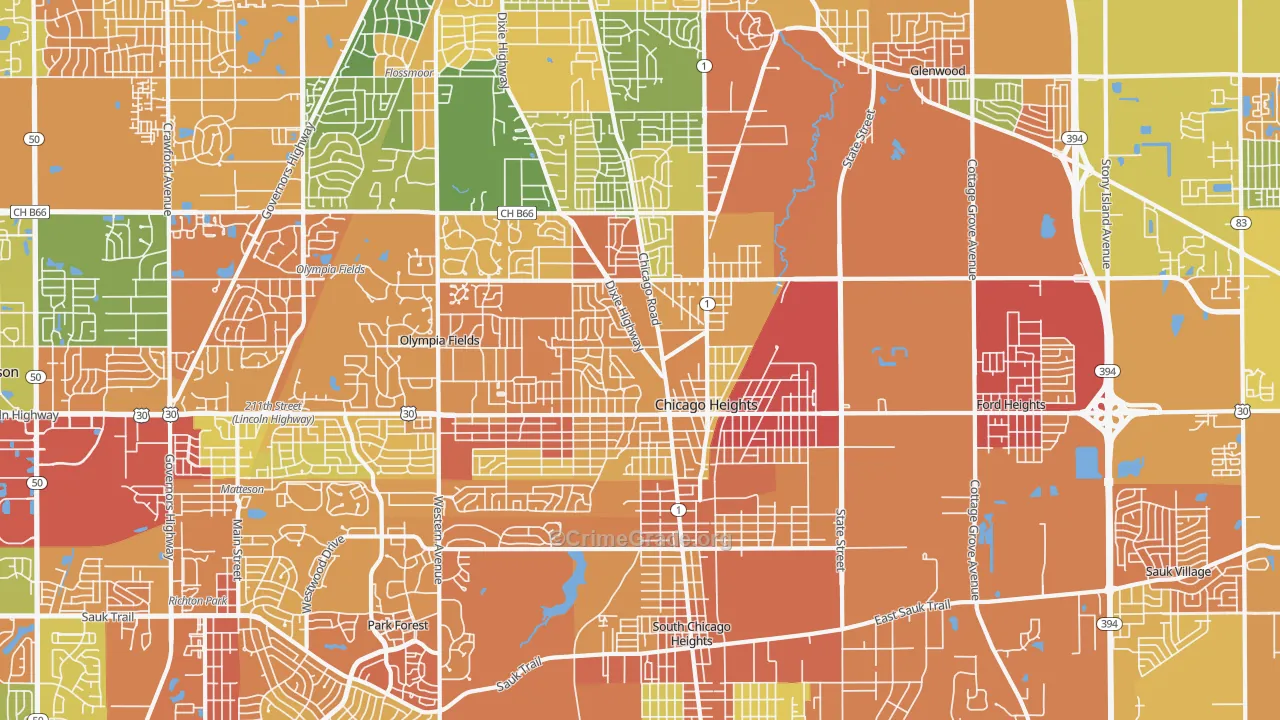 Chicago Heights, IL Map of Vandalism Rates