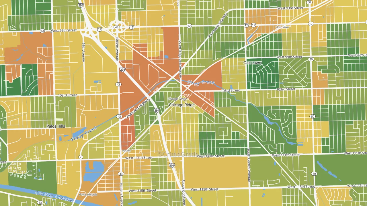 Chicago Ridge, IL Map of Vandalism Rates