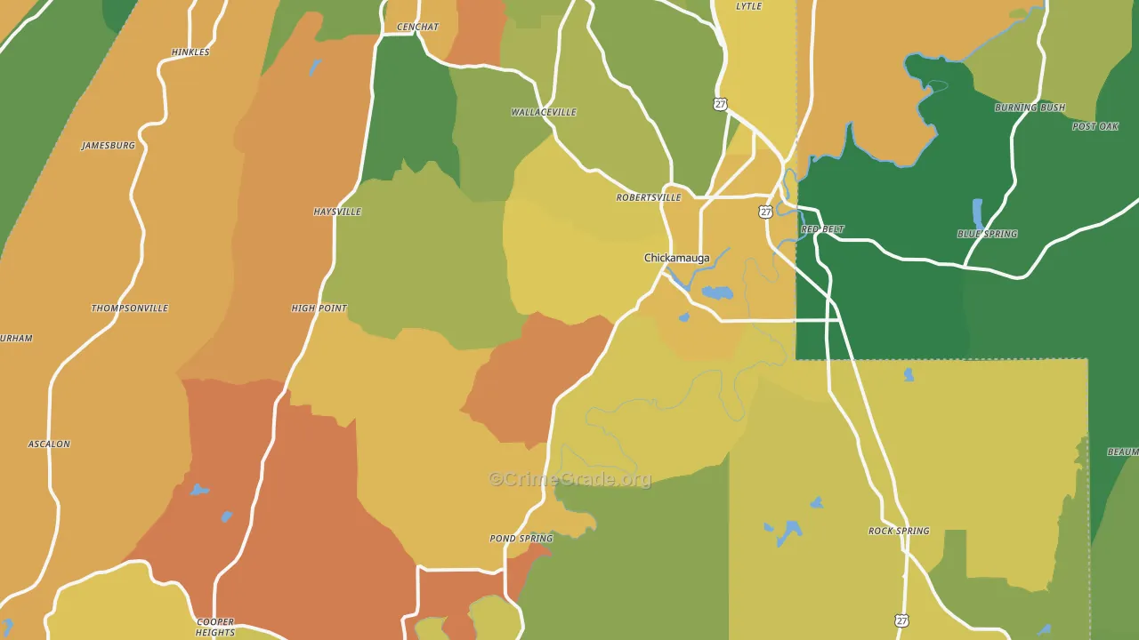 Chickamauga, GA Map of Vandalism Rates