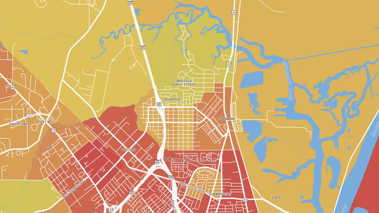 Chickasaw, AL Map of Vandalism Rates