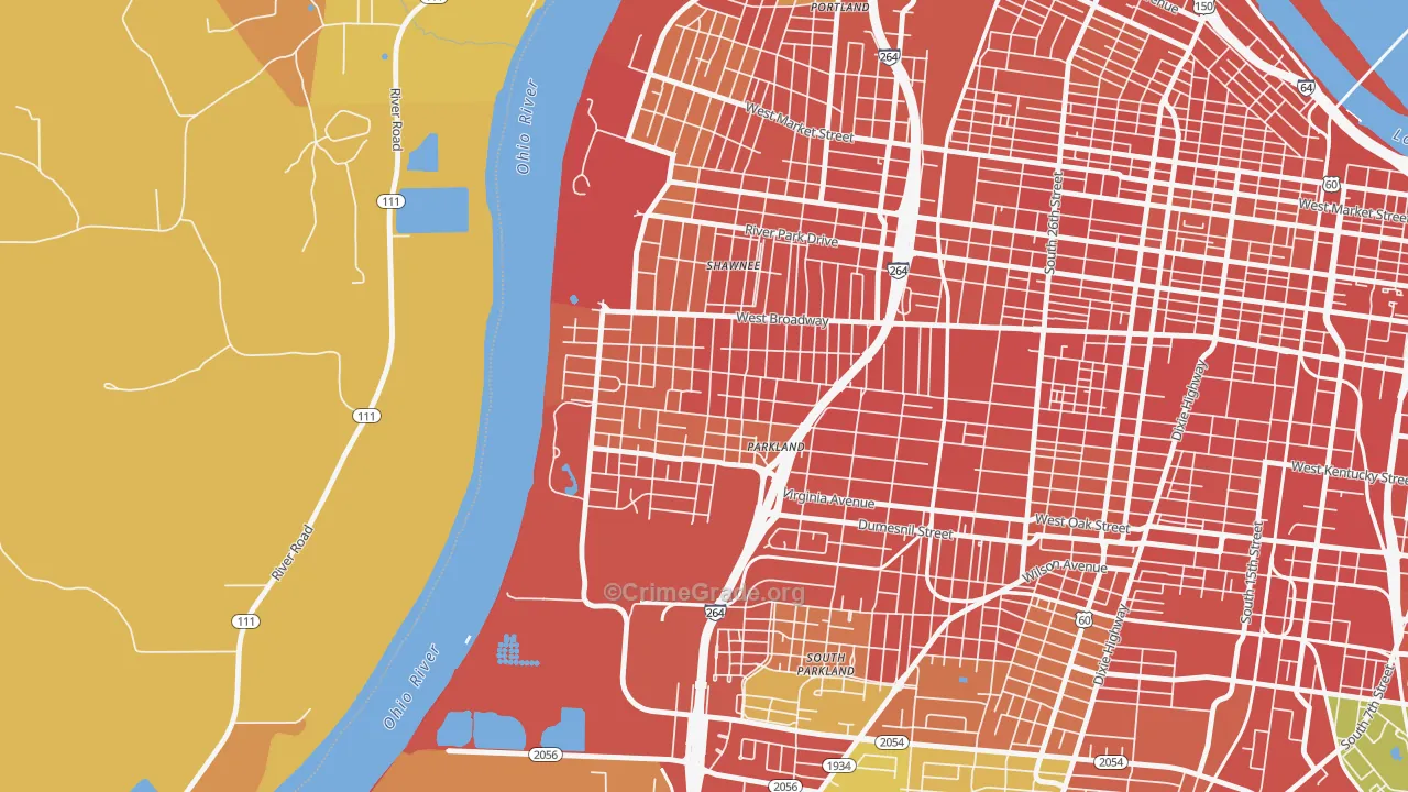 Chickasaw, Louisville, KY Map of Vandalism Rates