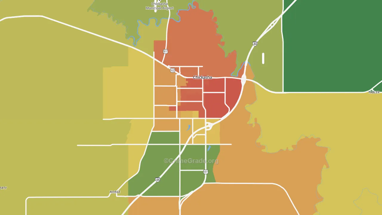 Chickasha, OK Map of Vandalism Rates