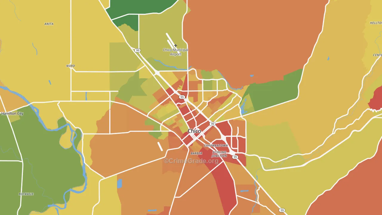 Chico, CA Map of Vandalism Rates