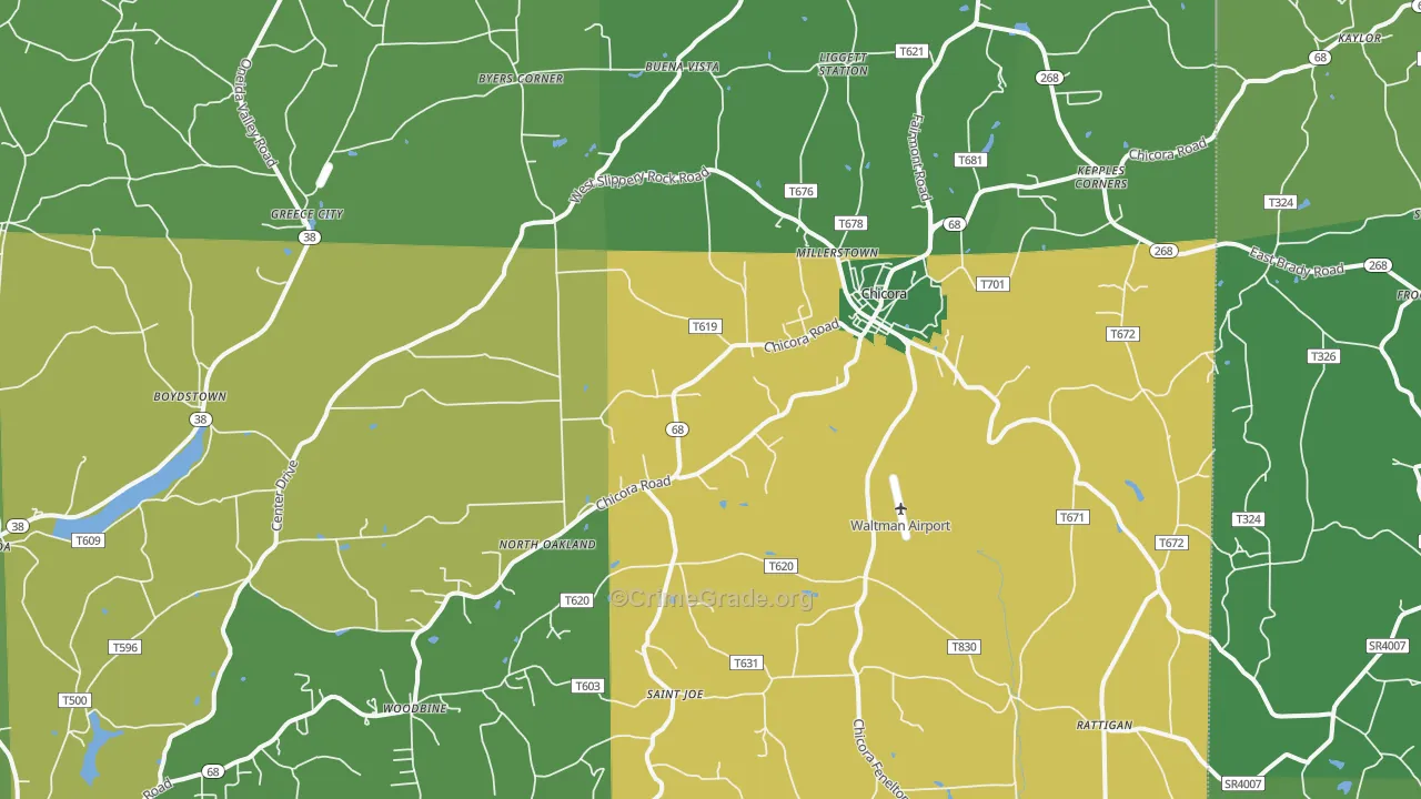 Chicora, PA Map of Vandalism Rates